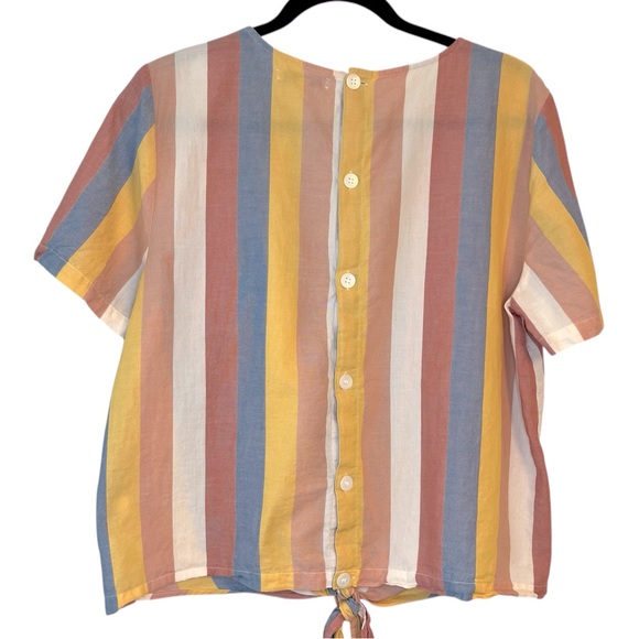 Madewell Button Back Tie Tee in Sherbet Stripe Short Sleeve Cotton Blouse Beach - Picture 4 of 10